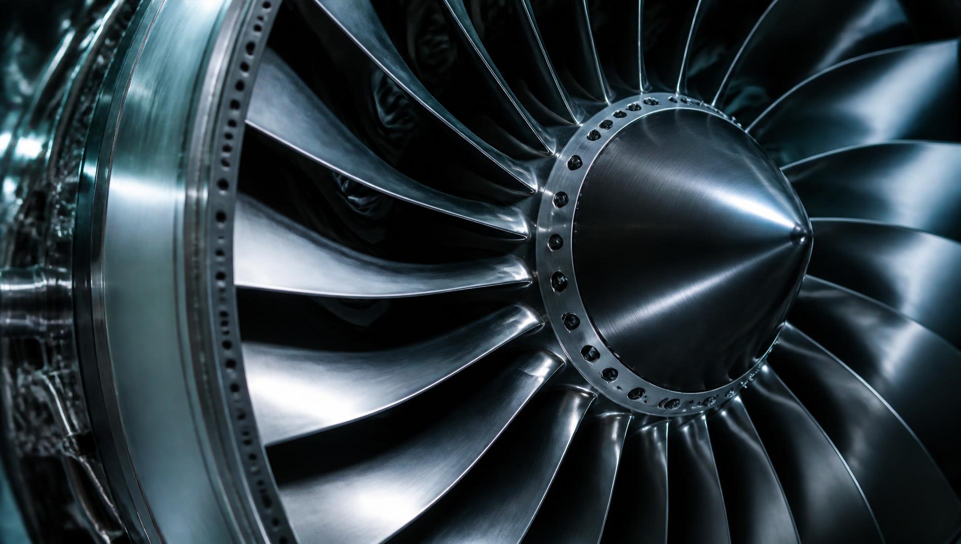 Close-up of a precision aircraft engine turbine